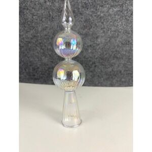 Vintage Iridescent Glass Christmas Tree Topper Double Orb Finial 9.5"